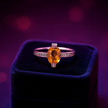 Marquise cut citrine and diamond 0.08 (ctw) in 10k white gold