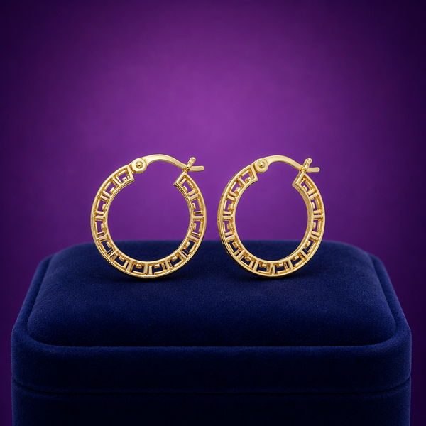 10K Yellow gold Greek Key Huggies design earrings