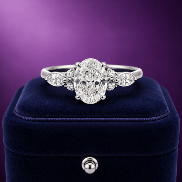 Oval cut lab-grown diamond Tulip setting ring 14k gold