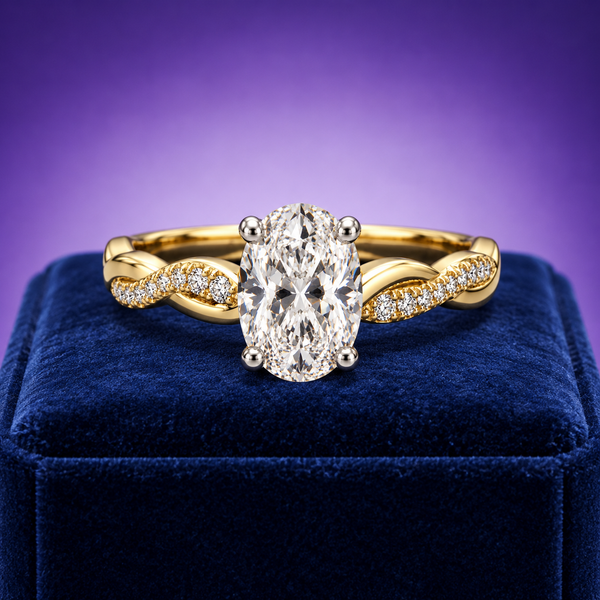 Oval twisted Solitaire diamond ring 1.16 (ctw) in 14k gold