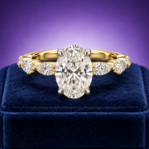 Oval/Marquise solitaire lab-grown diamond ring 3.80 (ctw) VS1 D 14k gold