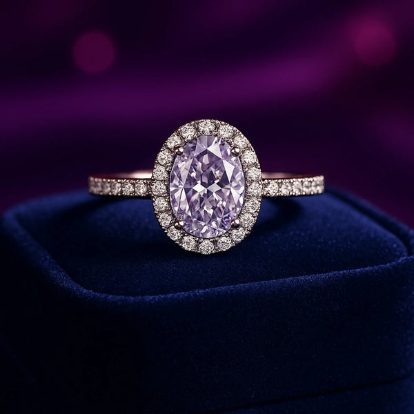 Oval cut lab-grown diamond halo ring 1.10 (ctw) 14k gold