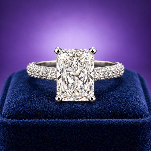 Pave setting Radiant cut lab-grown solitaire diamond 3.53 (ctw) in 14k gold