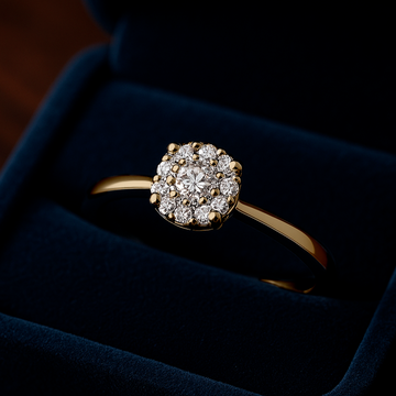 Bague de fiançailles solitaire halo diamants ronds 0,22 ct or jaune 14 carats
