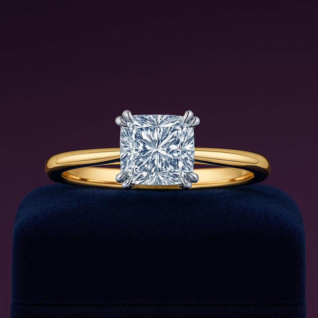 Cushion cut lab-grown solitaire ring 1.51 (ctw) in 14k super white gold