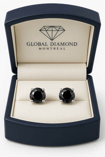 Black diamond screw back stud earrings 1.5 (ctw) 14k white