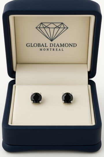 Boucles d'oreilles à tige en diamant noir 0,28 (ct) en or blanc 14 carats