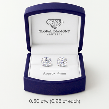 Studs earrings lab-grown diamonds total 0.50 carat  VS F screw back 14k gold