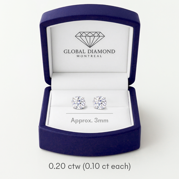 Boucles d'oreilles clous 10+10 pts diamants vs fond vissé or blanc 14 carats 