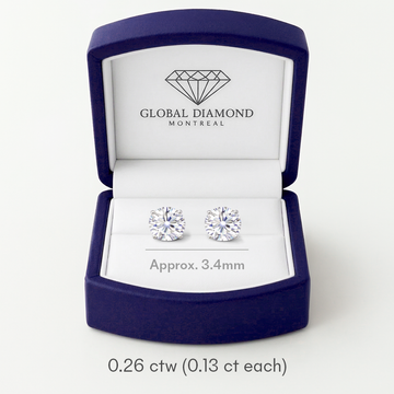 Studs earrings total 0.26 carat lab-grown diamonds VS F screw back 14k white gold