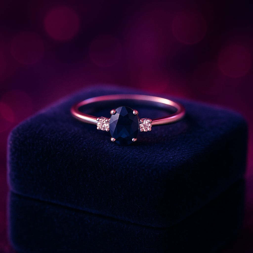 Bright blue sapphire & diamond solitaire ring in 10k white gold