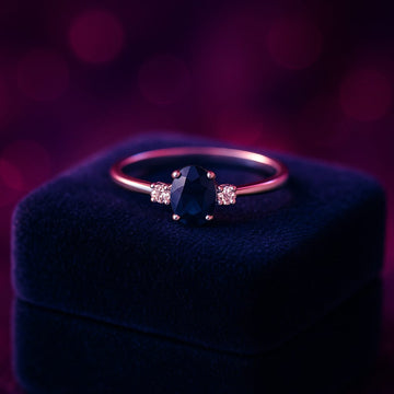 Bright blue sapphire & diamond solitaire ring in 10k white gold