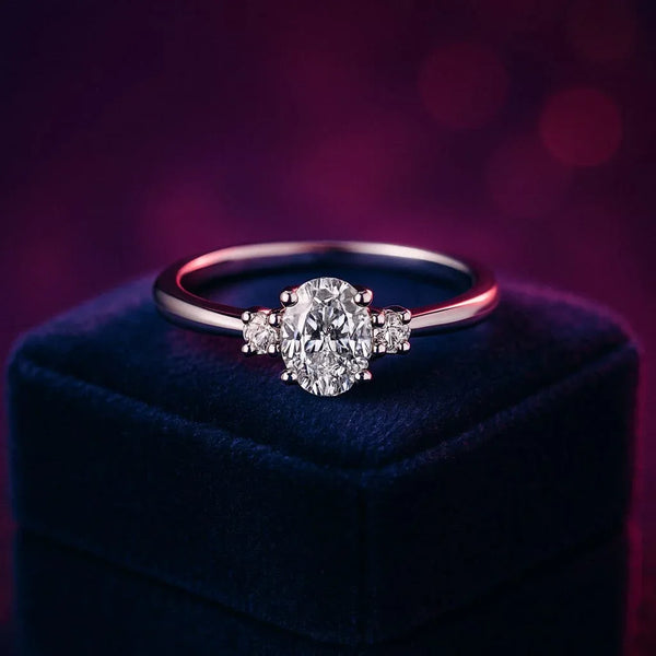 14K Oval Round trinity lab grown diamond ring 0.48 (ctw) white gold