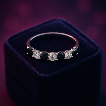 Black & white diamond semi-eternity ring 0.75 (ctw) in 14k gold