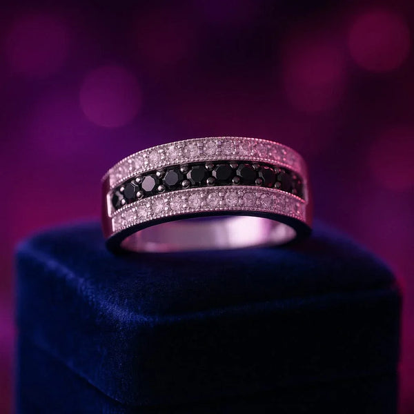 Black & white diamond anniversary ring 0.32 (ctw) 14k white gold