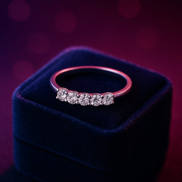 5 stones diamond semi eternity anniversary 10k yellow gold ring