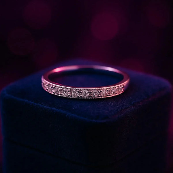 Wedding band anniversary ring with round diamond