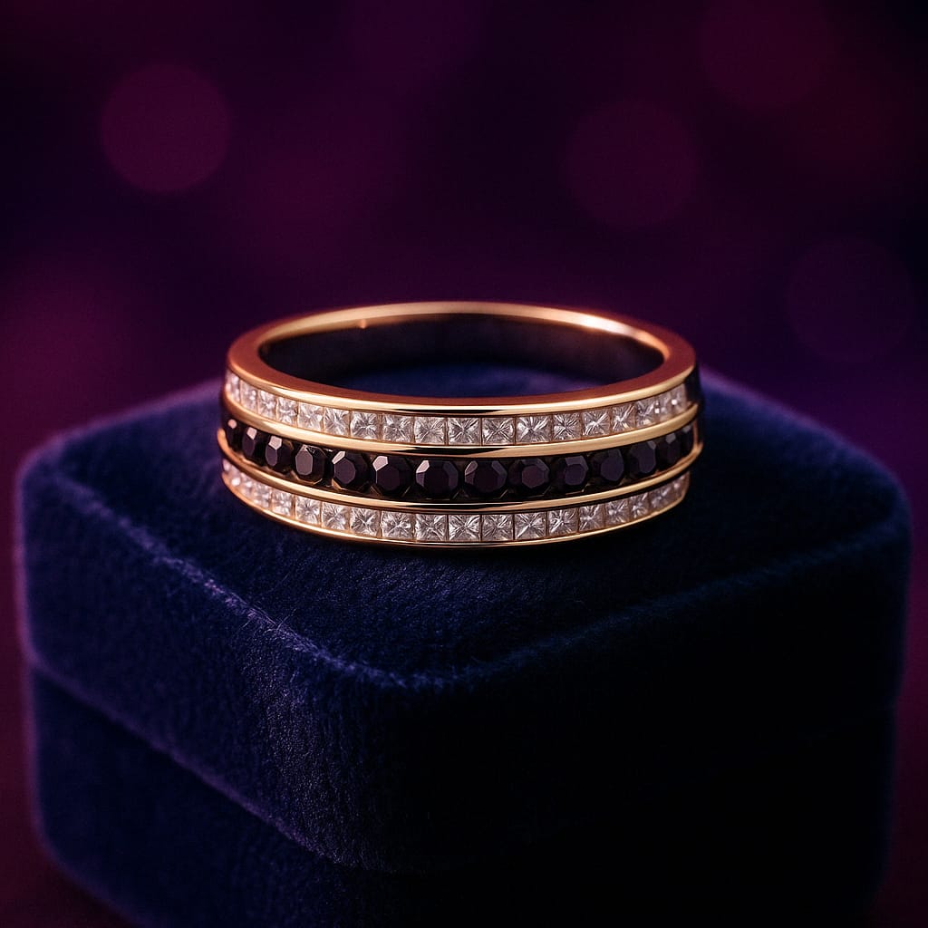 Black & white diamond Princess cut ring 1.05 (ctw)14k yellow gold