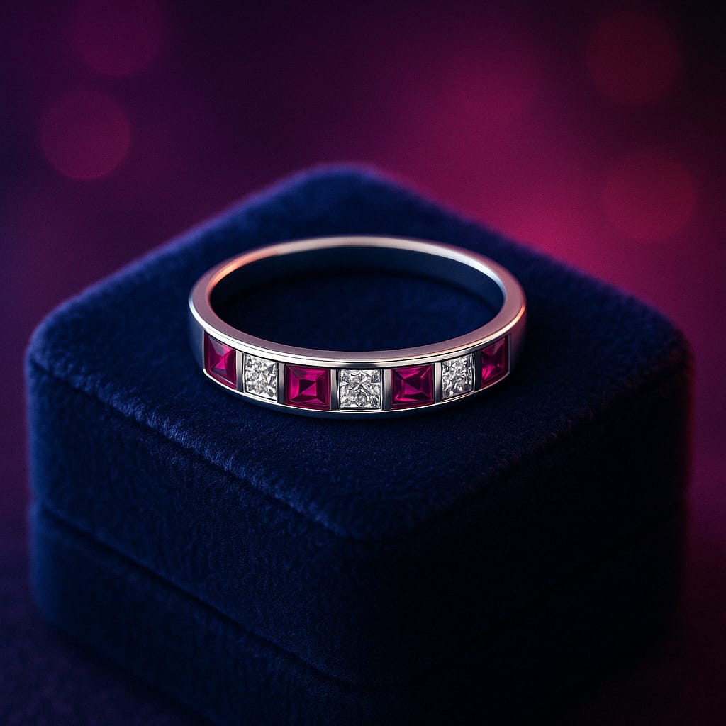 Alliance rubis et diamant 0,64 (ct) en or blanc 10 carats 