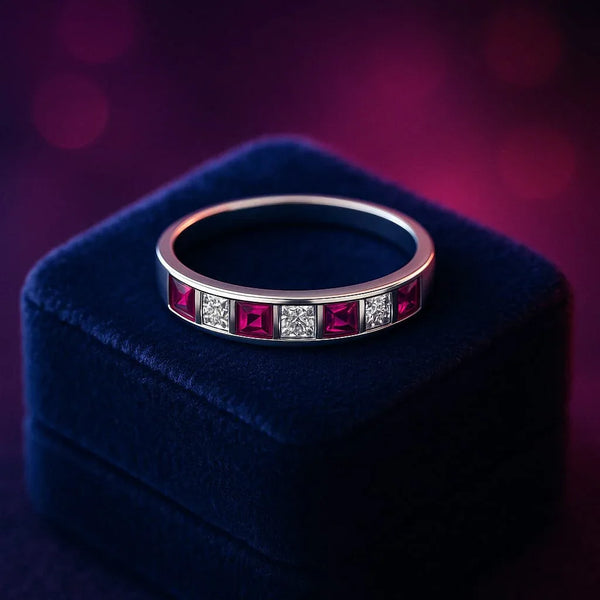 Ruby & diamond wedding band 0.64 (ctw) in 10k white gold