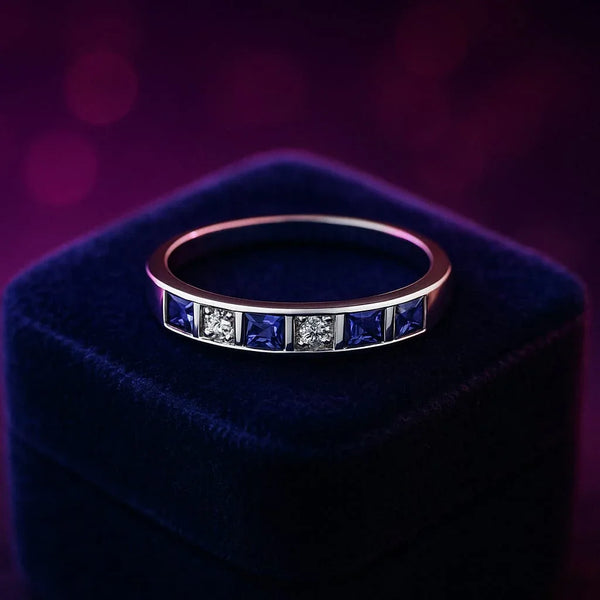 Iolite & diamond wedding band 0.04 (ctw) in 10k white gold