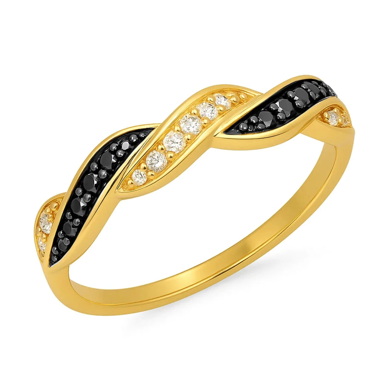 Bague Or 18 Carats Avec Diamants Blancs Et Noirs - 0,80 Ct - Poids 6,06 G - Taille 54