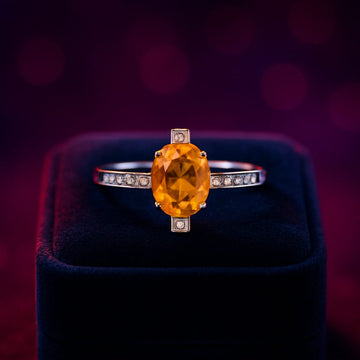 Marquise cut citrine and diamond 0.08 (ctw) in 10k white gold