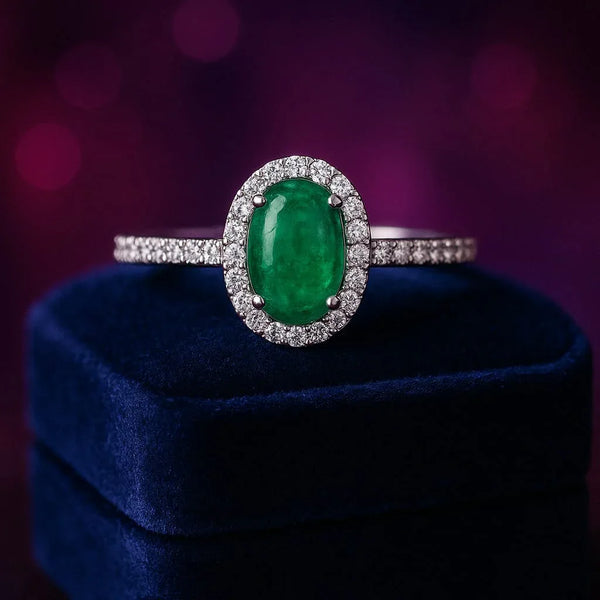 Emerald halo ring in 1.18 (ctw) in 14k white gold