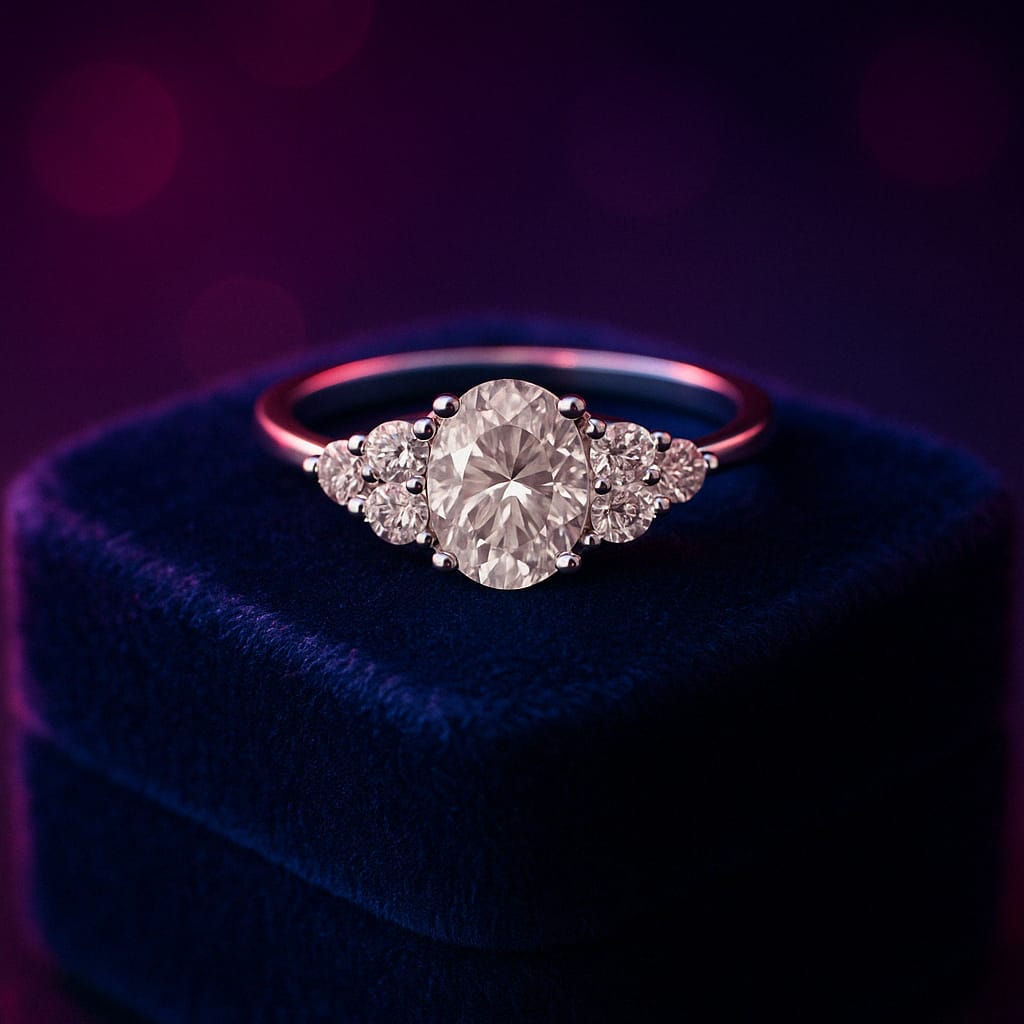 Bague de fiançailles ovale dream CZ et diamant 0,36 (ctw) or blanc 14 carats