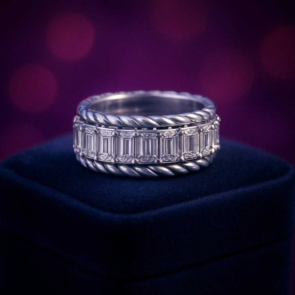 Emerald cut diamond eternity ring in 18k gold