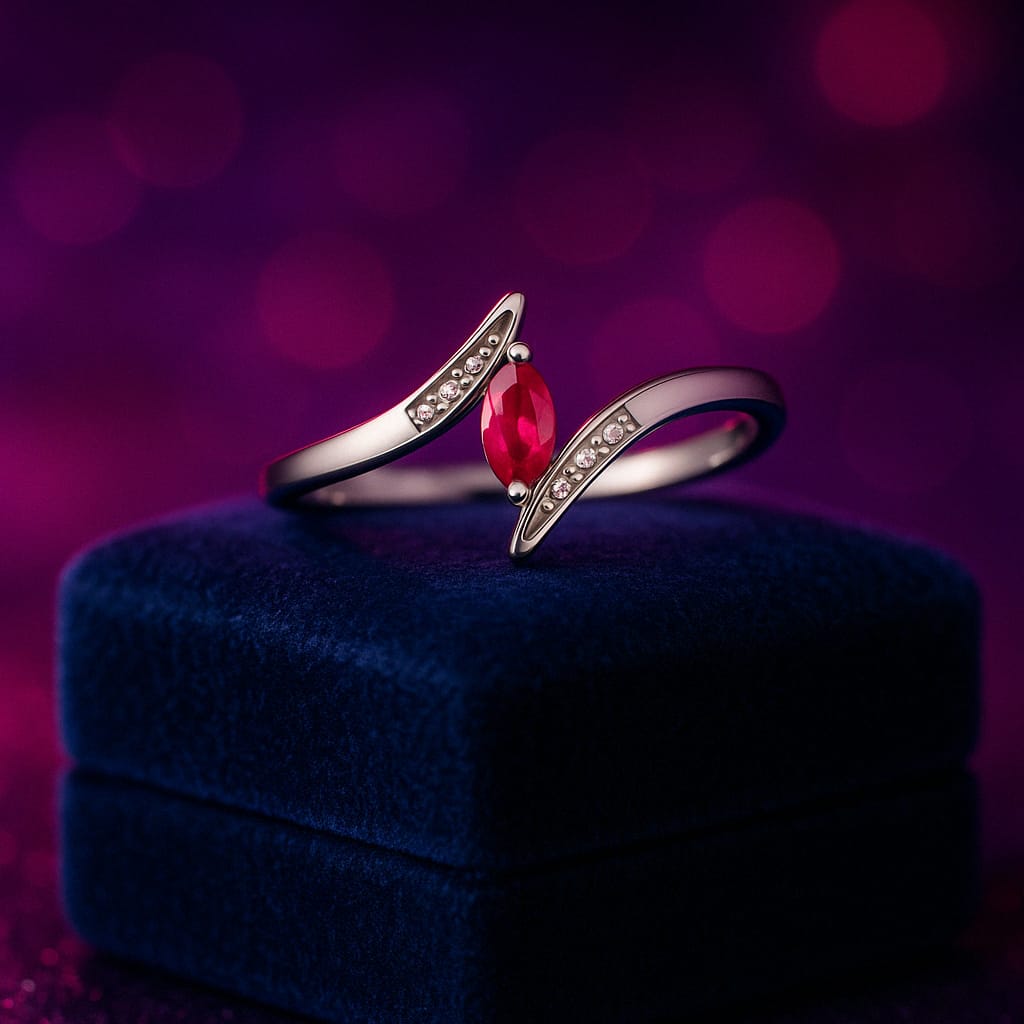 Marquise cut ruby & diamond cocktail ring in 10k yellow gold