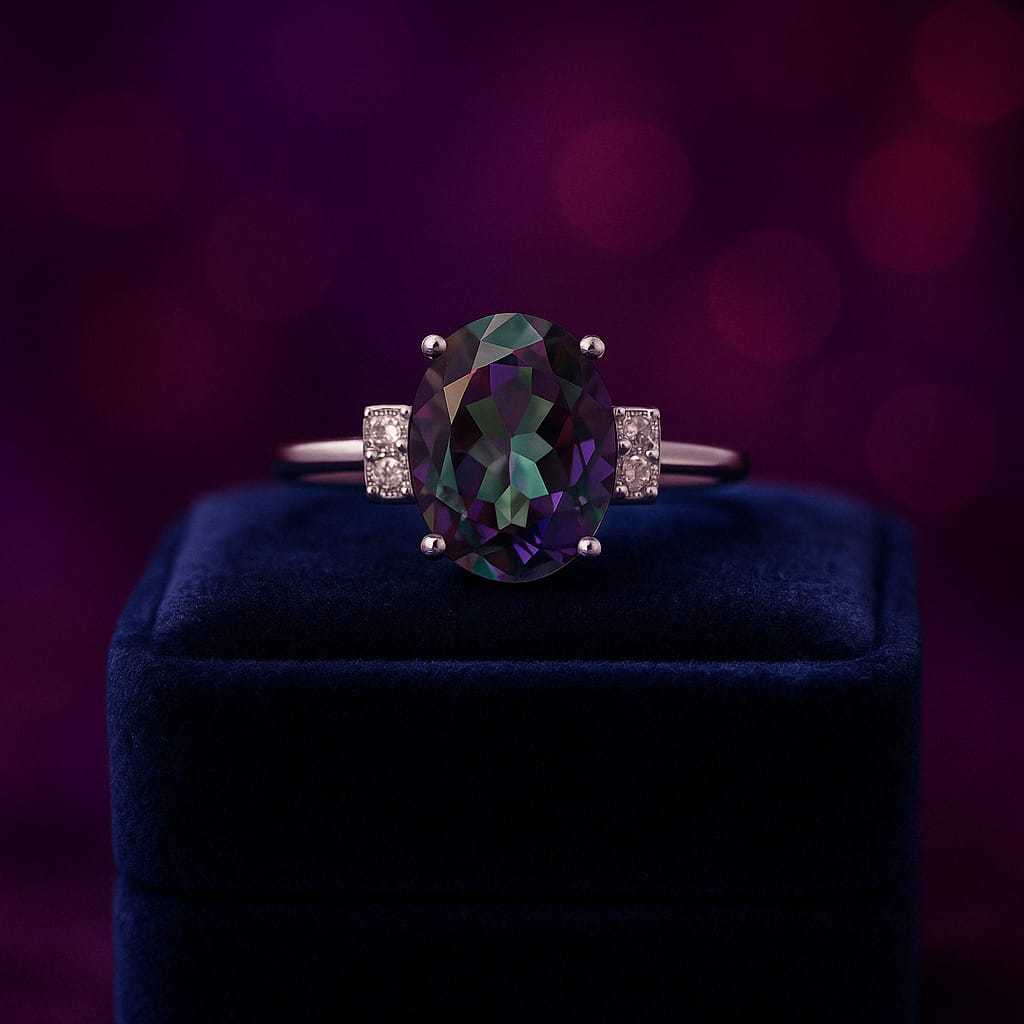Fancy diamond & mystic topaz ring in 14k white gold