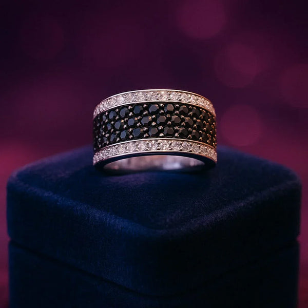 Glittery black & white diamond cocktail ring 1.65 (ctw) 14k gold