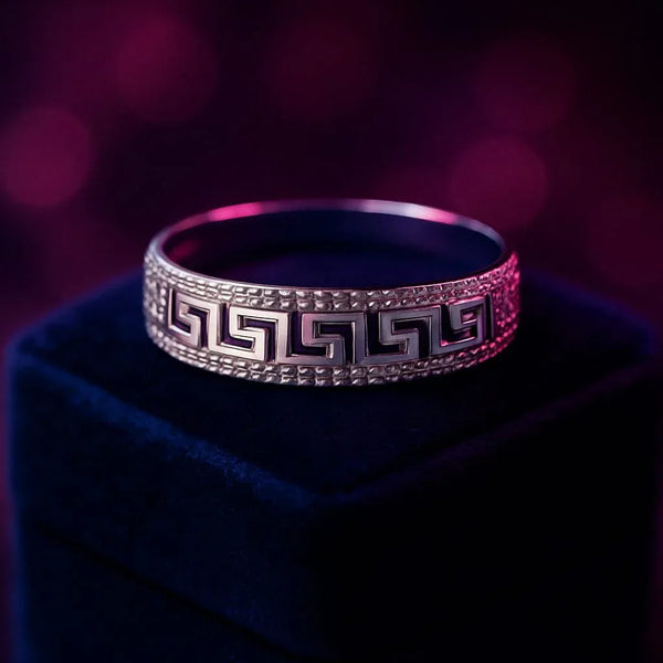 Greek key wedding band fashion ring in 14k white gold