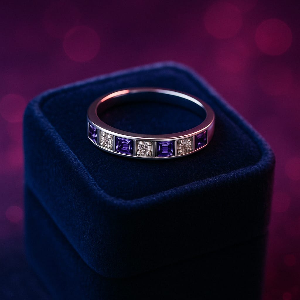 Iolite & diamond wedding band 0.64 (ctw) in 10k yellow gold