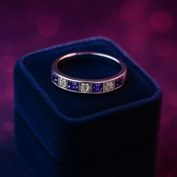 Iolite & diamond wedding band 0.64 (ctw) in 10k yellow gold