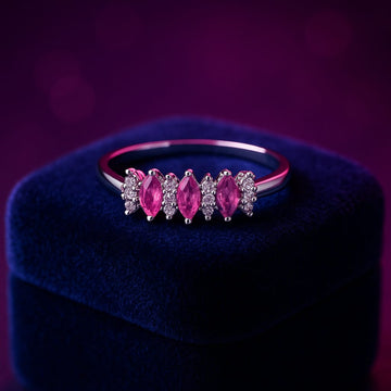 Marquise cut ruby & diamond fashion cocktail ring in 10k white gold