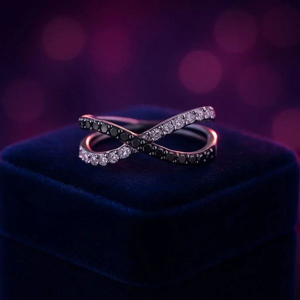 Black & white diamond cocktail ring in 10k white gold