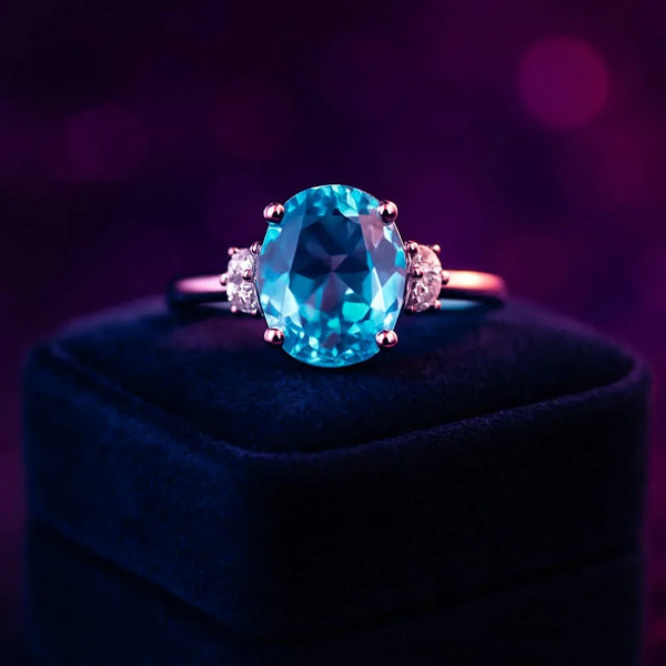 Fancy diamond & blue topaz ring 3.34 (ctw) in 14k white gold