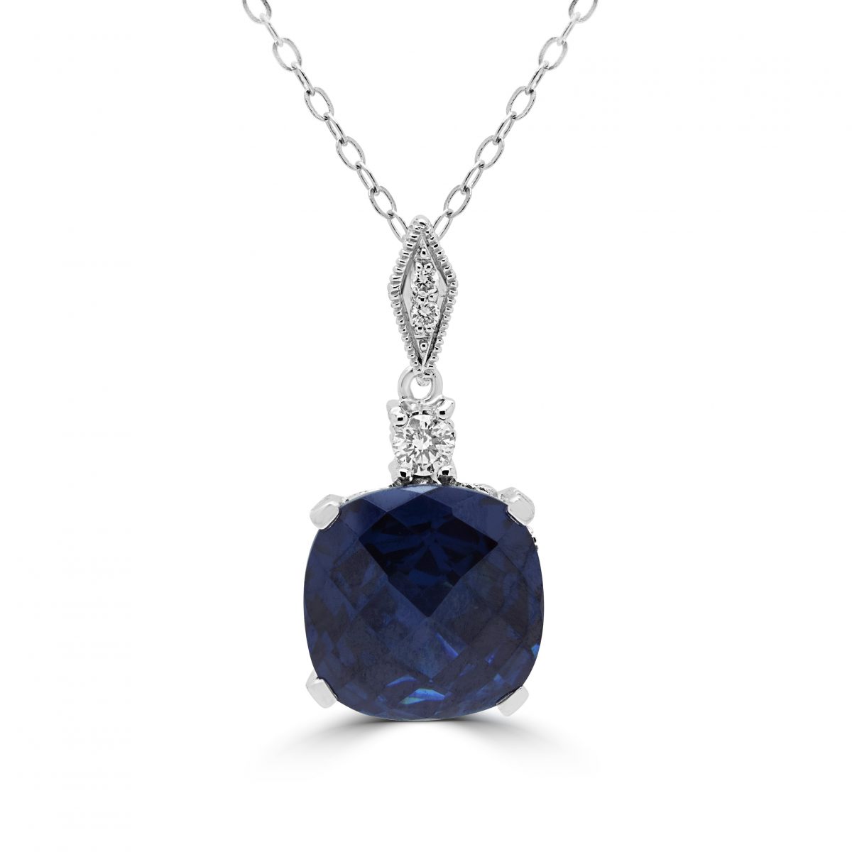 Diamond & sapphire color Cubic Zirconia pendant necklace in 14k gold
