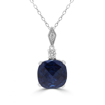 Collier pendentif CZ couleur diamant et saphir en or 14 carats