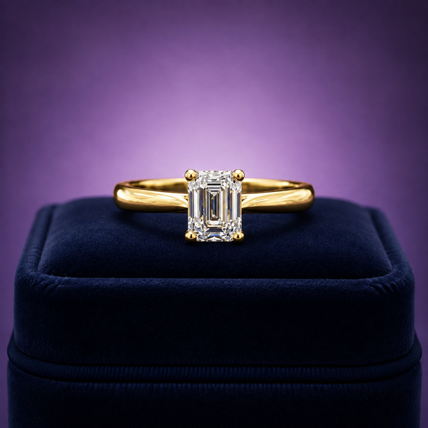 Emerald cut lab-grown solitaire diamond ring 1.01 (ctw)VS1 D 14k gold
