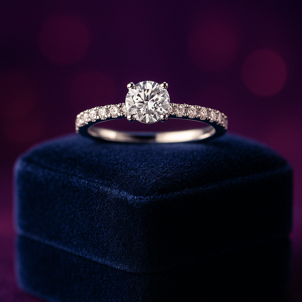 0.51 Carat Center Stone with 0.34 Carat Side Stones (ctw) Lab-Grown Solitaire Diamond Ring in 14k Gold