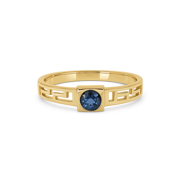 Adorable bague en or jaune 14 carats avec clé grecque et diamants 