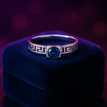 Greek key Sapphire solitaire ring  14k gold