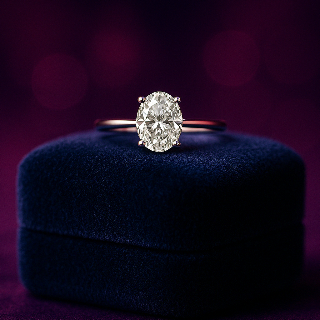 Bague solitaire diamant synthétique de taille ovale 1,54 (ct) en or 14 carats 