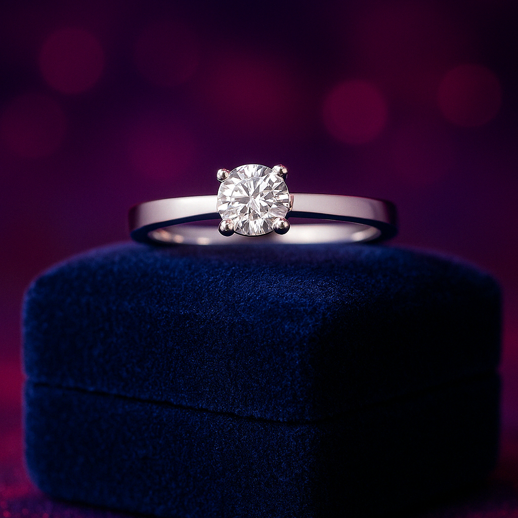 Round solitaire 0.3 carat diamond engagement ring 14k yellow gold