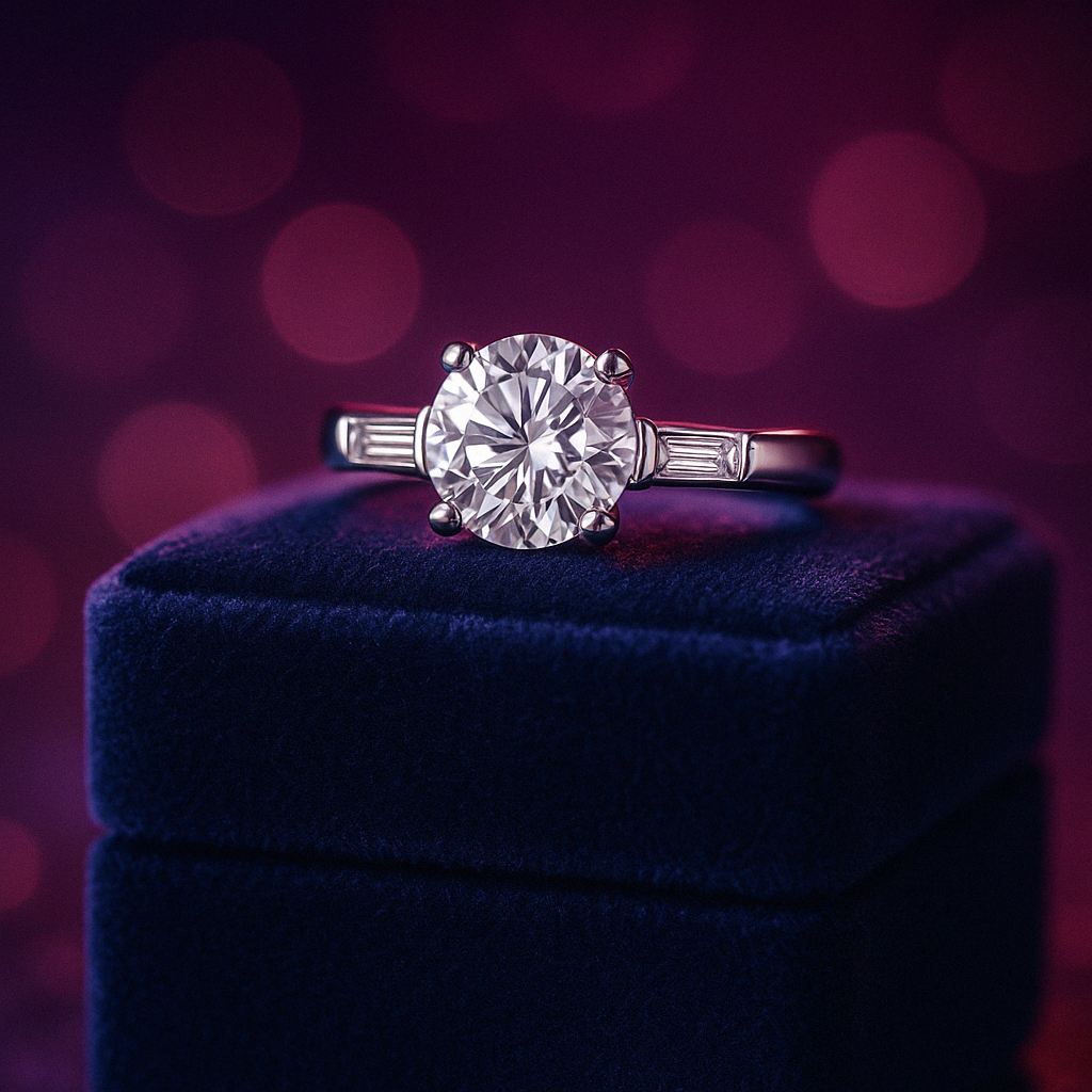Platinum Refurbished round baguette solitaire ring 1.15 (ctw)