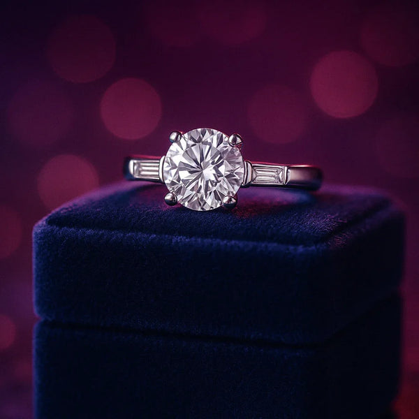 Platinum round baguette solitaire ring 1.15 (ctw)