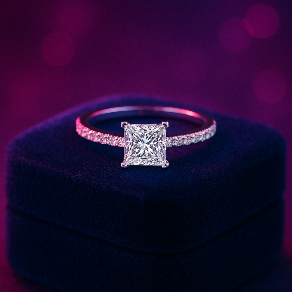 Bague solitaire en diamant de laboratoire taille princesse 1,36 (ctw) en or 14 carats